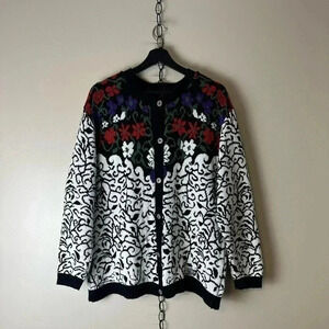 Vintage Floral All Over  Pattern Norwegian Cardigan Sweater